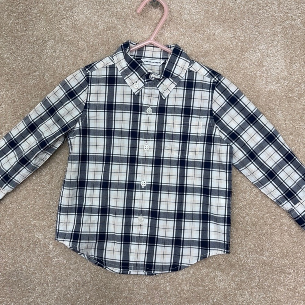 JANIE and JACK Long Sleeve Button Down Shirtβ Size 12-18 Months Cotton Plaid